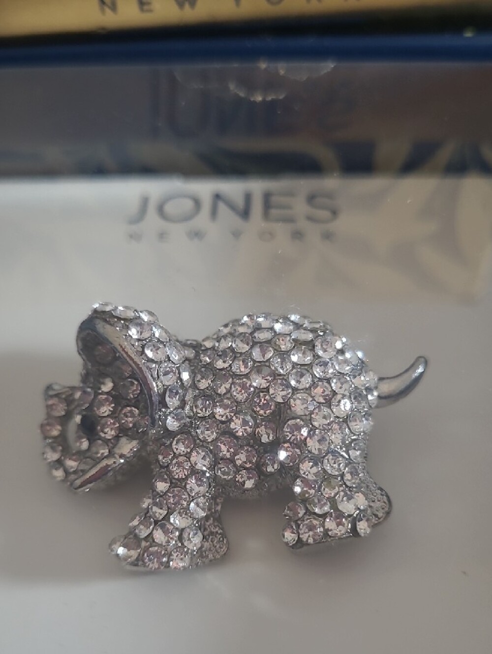 Jones New York Silver Crystal Elephant Pin